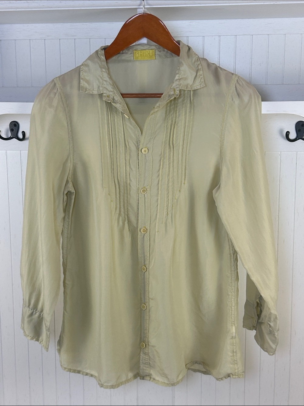 SHIRT by CP Shades Semi Sheer Pintuck Button Front Blouse Small